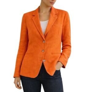 Lauren Ralph Lauren Blazer 4P Orange Linen Preppy Vibrant Coastal Classic Bold
